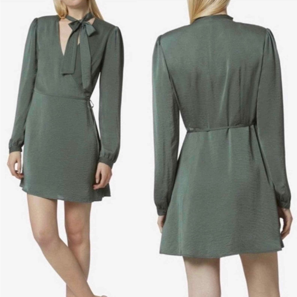 Avec Les Filles Olive Green Long Sleeve Wrap Dress Mini Size XLarge
